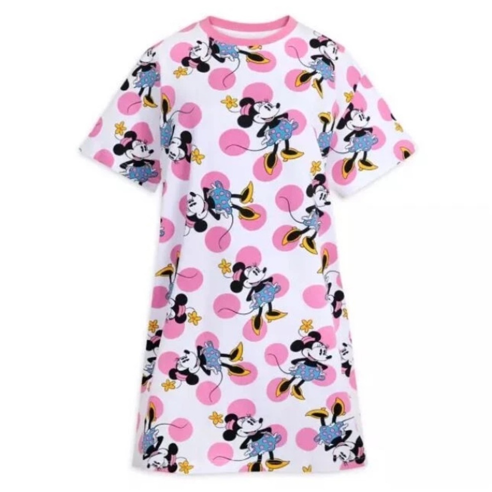 Disney Pink White Minnie Mouse Allover Mini Dress